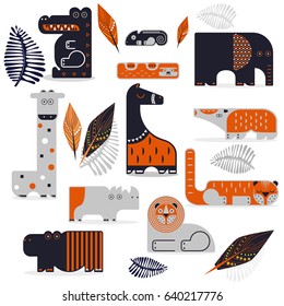 vector illustration. set of wild animals. flat design.