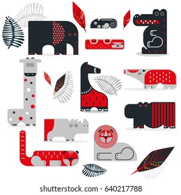 vector illustration. set of wild animals. flat design.