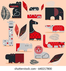 vector illustration. set of wild animals. flat design.