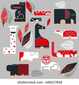 vector illustration. set of wild animals. flat design.