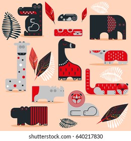 vector illustration. set of wild animals. flat design.