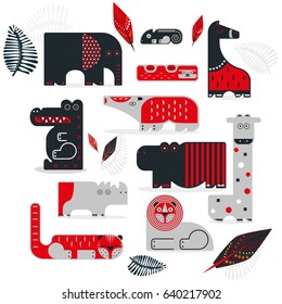 vector illustration. set of wild animals. flat design.