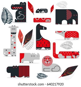 vector illustration. set of wild animals. flat design.