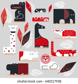 vector illustration. set of wild animals. flat design.