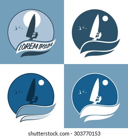 vector illustration set of windsurfing. windsurfing spotsman. sea sport. sail and sportsman.