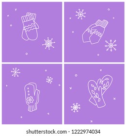 Vector illustration with set of  winter mittens. Set of winter mittens on color background