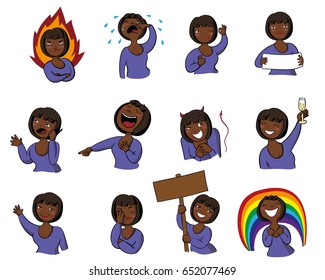 Vector illustration. Set of woman expression isolated.