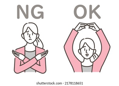 Vector illustration set of a woman gesturing for good or bad