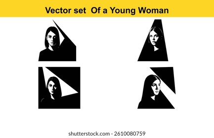 Vector illustration of a set of women face shadow. Directly above view of young woman with pendant shadow on her face isolated on white background.