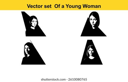 Vector illustration of a set of women face shadow. Directly above view of young woman with pendant shadow on her face isolated on white background.