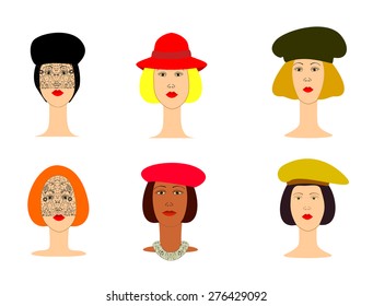 Vector illustration of a set of women's hats