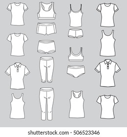 Vector illustration. Set of women's underwear on a gray background