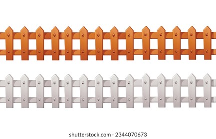 Vector illustration of a set of wooden fences brown and colored fence white