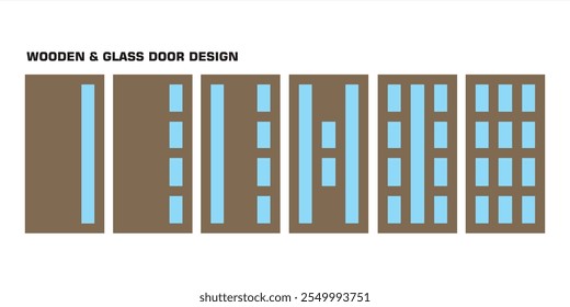 Vector illustration of a set of wooden and glass panel door designs in various variations