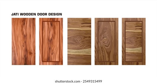 Vector illustration of a set of wooden panel door designs in various variations