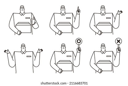 Vector illustration set of workers with luggage.