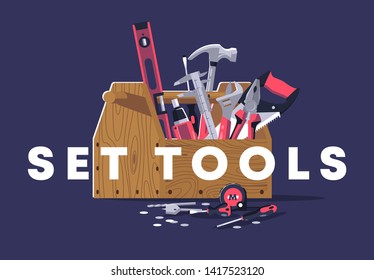 vector illustration of a set of working tools for construction and repair