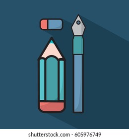 Vector illustration. Set of writing stuff icons. Education concept. Isolated white background