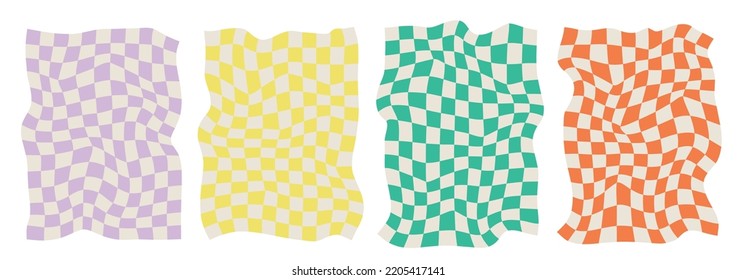 Vector illustration. Set of Y2k backgrounds. Cool simple geometric posters. Set of checkerboard backgrounds in pastel colors. Suitable as a palette for printing patterns or textiles.