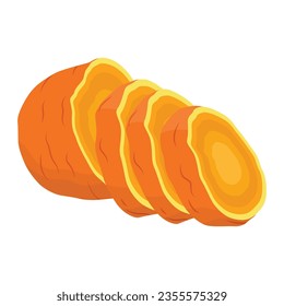 Vector illustration of set of yellow brown sweet potatoes in cartoon flat style. Whole sliced batata or yam isolated on white background. Organic vegetable root, healthy vegan, nutrition carbohydrate.