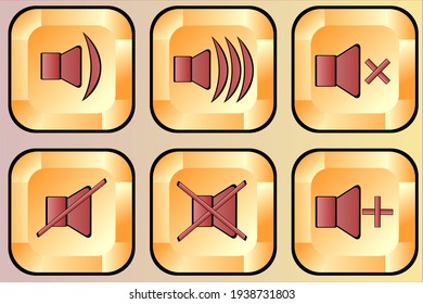 Vector illustration. A set of yellow icons, buttons with symbols for reducing and increasing the volume
