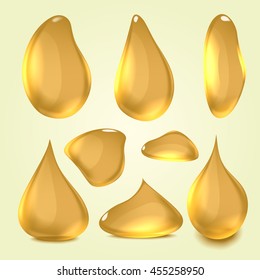 Vector Illustration set of yellow Realistic machine oil Drops on light background
