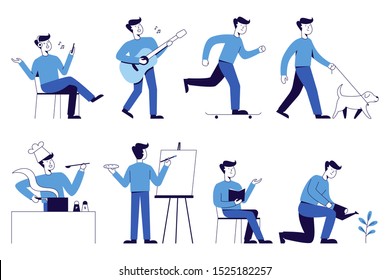 Ilustração vetorial conjunto de jovens hobbies.