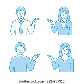 Vector illustration set of a young man and woman  introducing or navigating