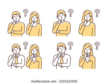 Vector illustration set of a young man and woman (couple  family) having a question 