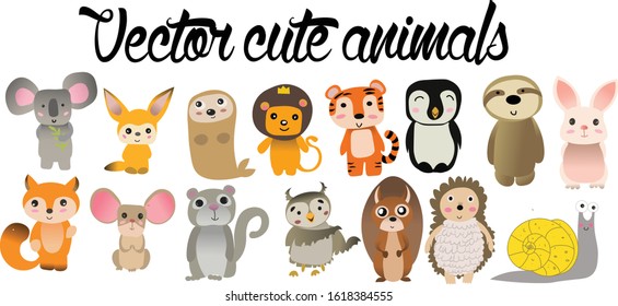 Vector illustration. Seth of cute animals. Fifteen animals for children.