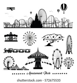 Vector illustration set.Roller Coaster Silhouette .Carousel