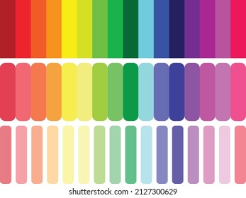 Vector illustration with sets of bars with rainbow colors in various shades
