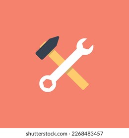 Vector illustration of settings icon, hammer and key, system settings, service support, user assistance.
