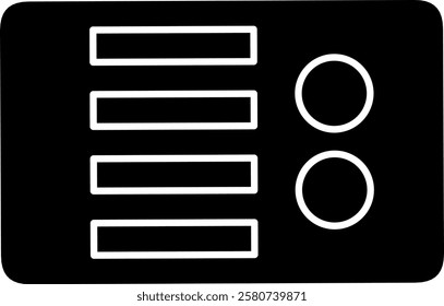 Vector illustration of a settings or preferences icon, displayed in a minimalist black and white style. Ideal for use in user interface design, applications or printed materials