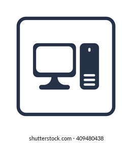 Vector illustration of Settings sign icon on blue round background.