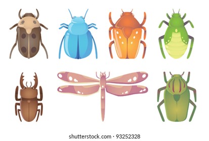 Vector illustration of seven bugs