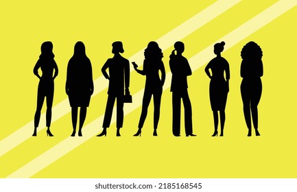 Vector illustration of a seven
 businesswomen silhouettes