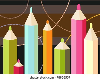 Vector illustration of a seven colored pencils