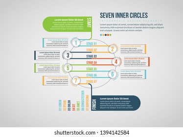 Ilustración vectorial del elemento de diseño Infográfico de siete círculos interiores.