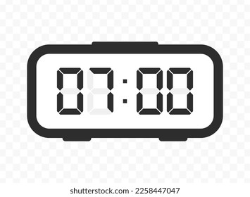 Vector illustration of seven o'clock digital clock icon sign and symbol. colored icon for website design .Simple design on transparent background (PNG).