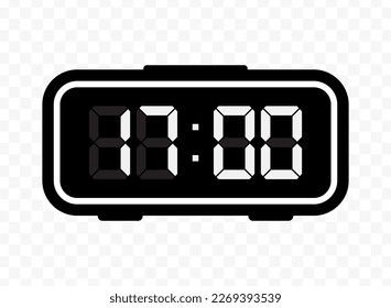 Vector illustration of seventeen o'clock digital clock icon sign and symbol. Black icon for website design .Simple design on transparent background (PNG).