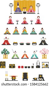 Vector illustration of Seven-tiered Hina doll set