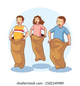 vector illustration of several children taking part in a sack race. This is to celebrate Indonesian independence.