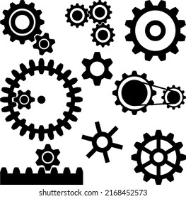 Vector illustration of several gears of various sizes and types