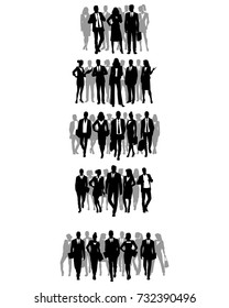 Vector illustration of several groups of businessmen silhouettes