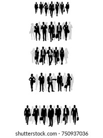 Vector illustration of several groups of businessmen silhouettes