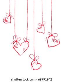 Vector illustration of several hearts hanging