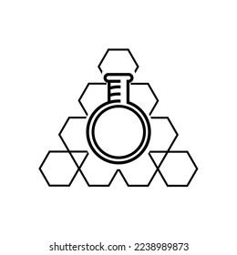 vector illustration of several hexagons and a laboratory bottle. good for baground or motif.