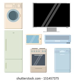 Vector illustration of several home appliance electronics.