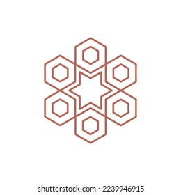 ilustración vectorial de varias líneas hexagonales y estrellas rosas. ideal para logotipos o motivos.